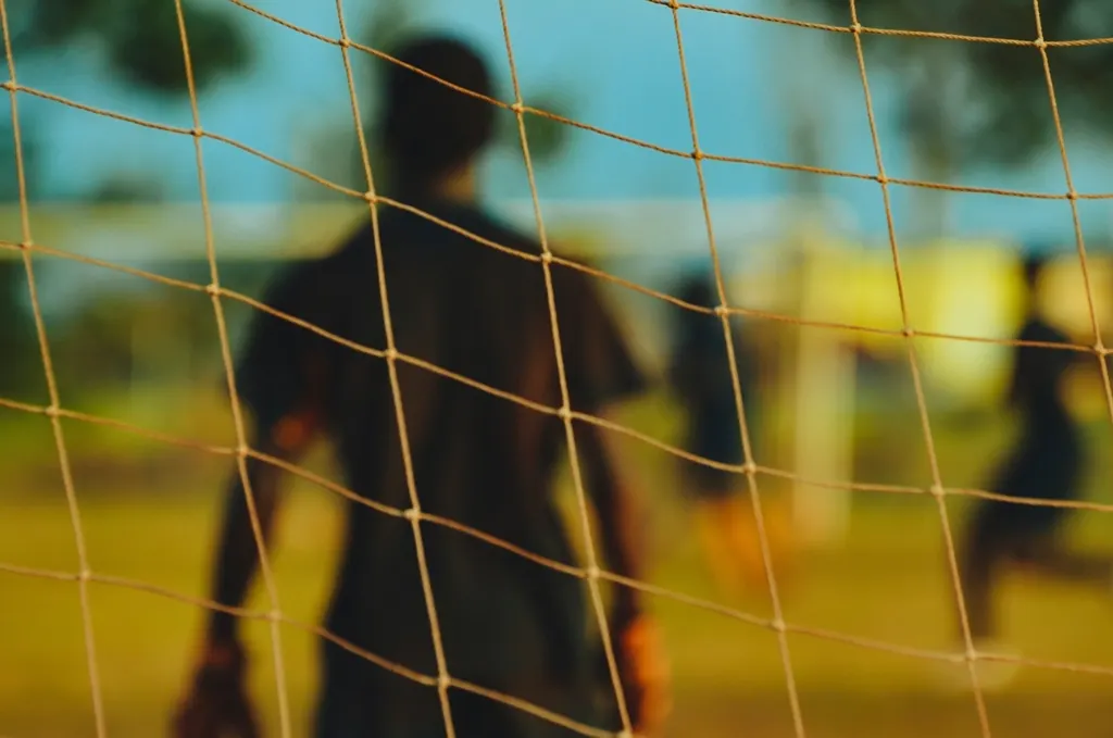 Soccer goal net in daylight